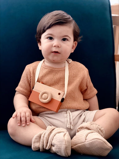 Muslin Stay On Baby Booties Beige