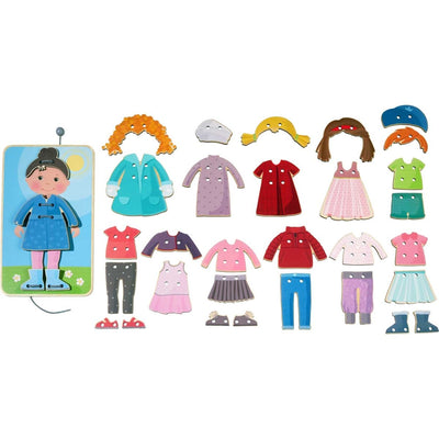 Set of colorful dress-up clothes and accessories for a paper doll on a white background