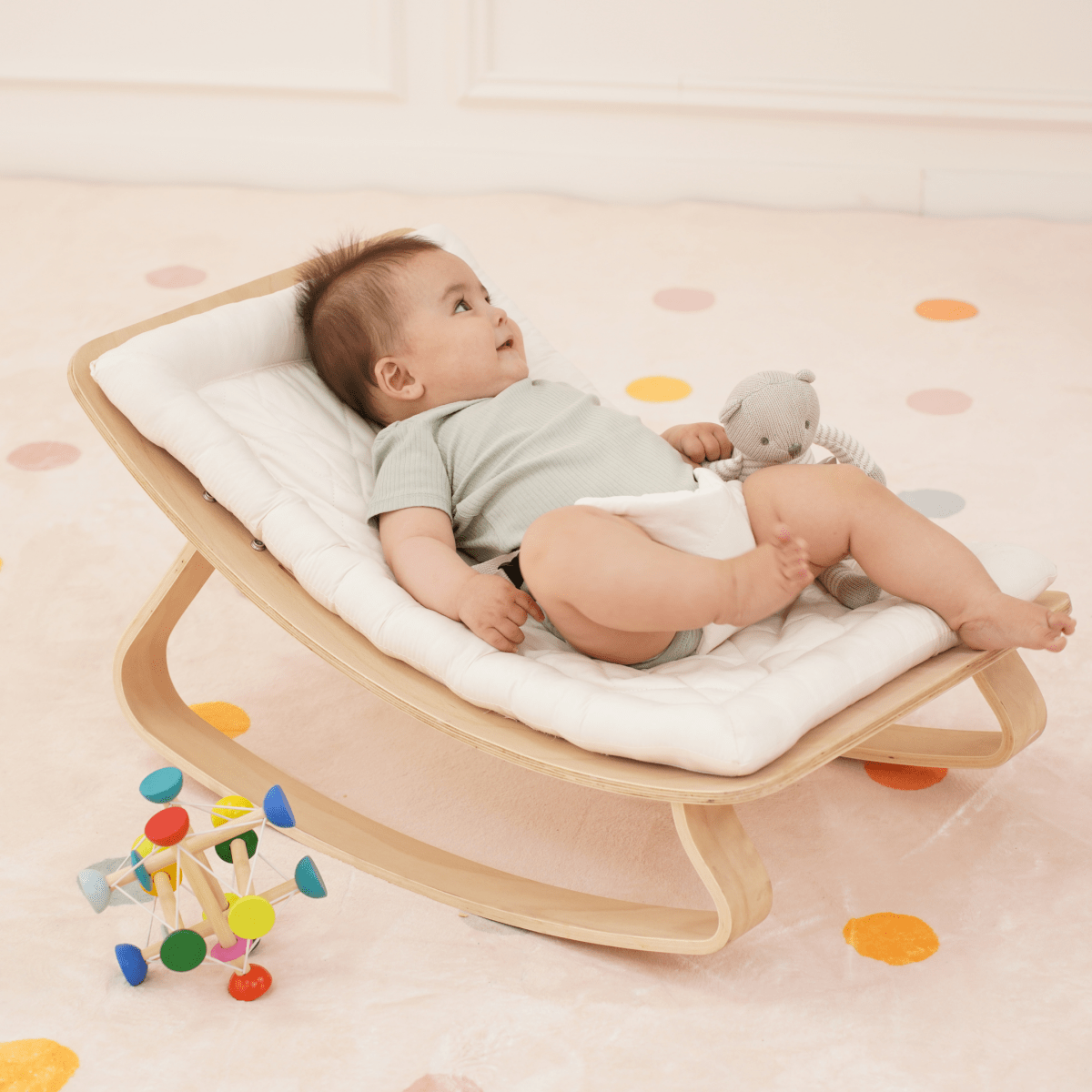 Nest Wooden Baby Rocker – Natural Infant Lounger with Soft Padded Seat