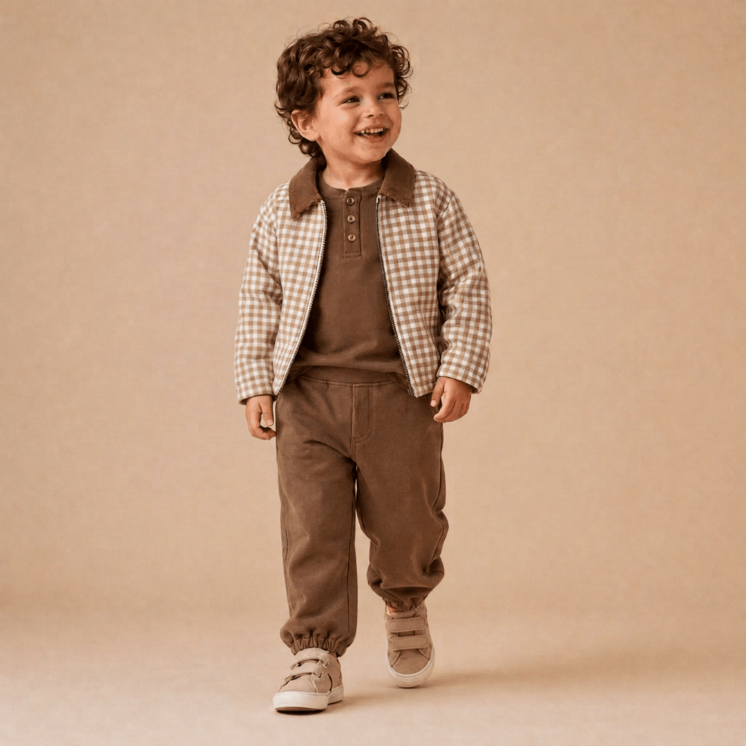 Organic Corduroy Collar Twill Jacket - Oat Gingham