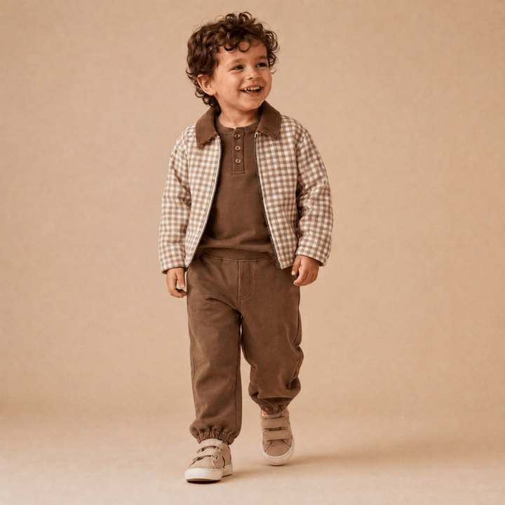 Organic Corduroy Collar Twill Jacket - Oat Gingham
