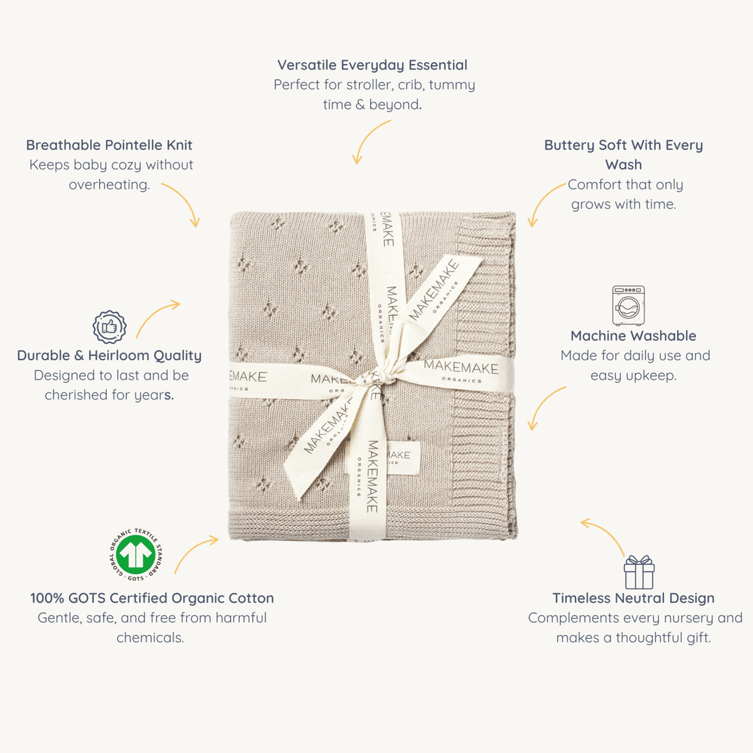 Organic Cotton Pointelle Baby Knit Blanket - Beige