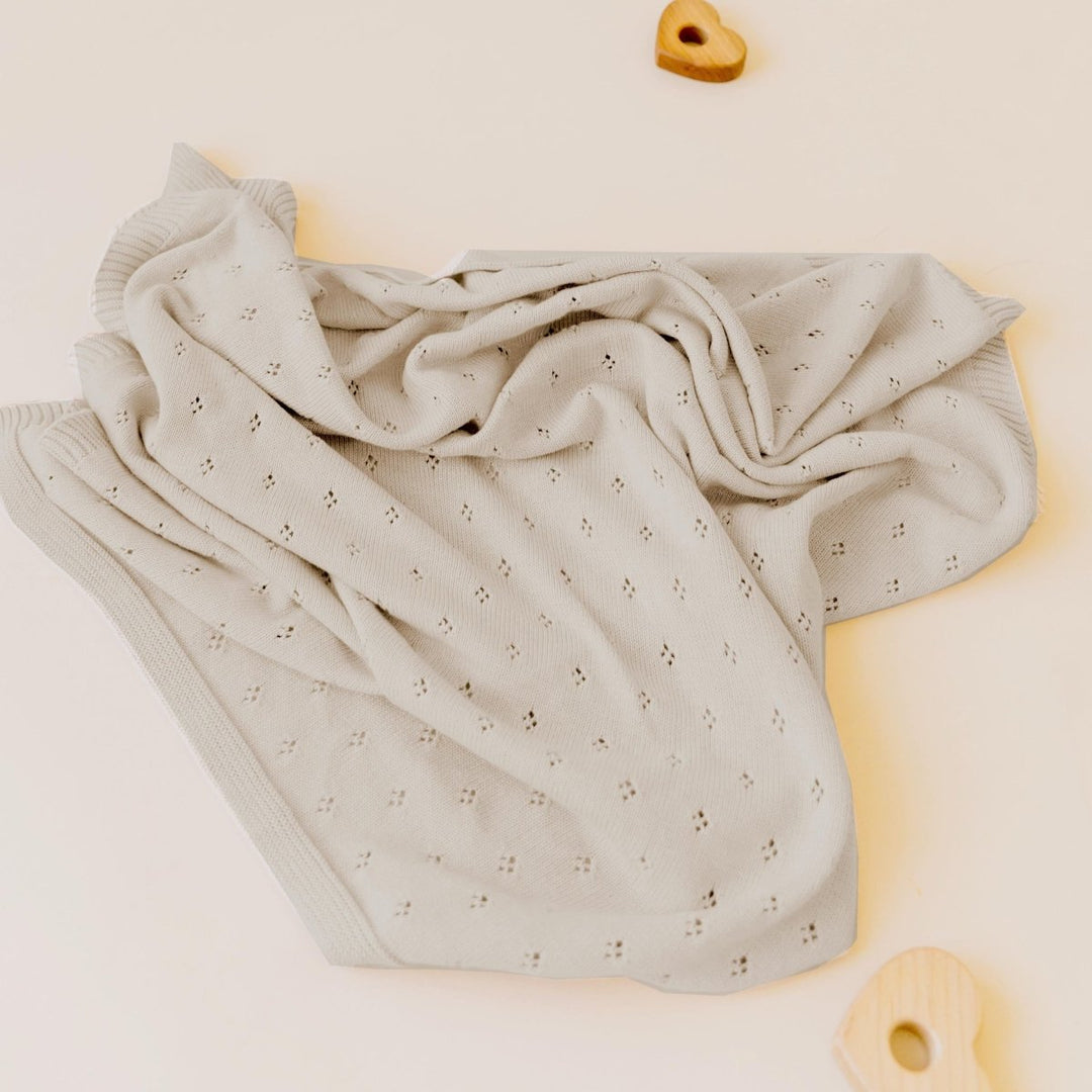 Organic Cotton Pointelle Baby Knit Blanket - Beige