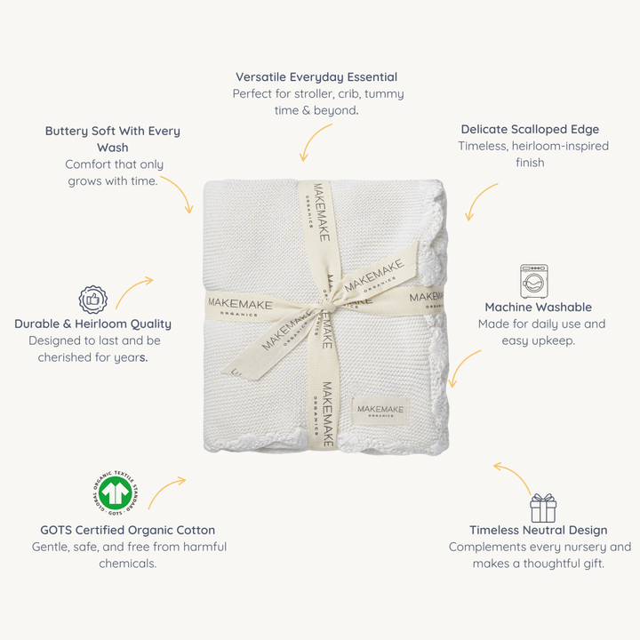 Organic Cotton Scalloped Baby Blanket - Ivory