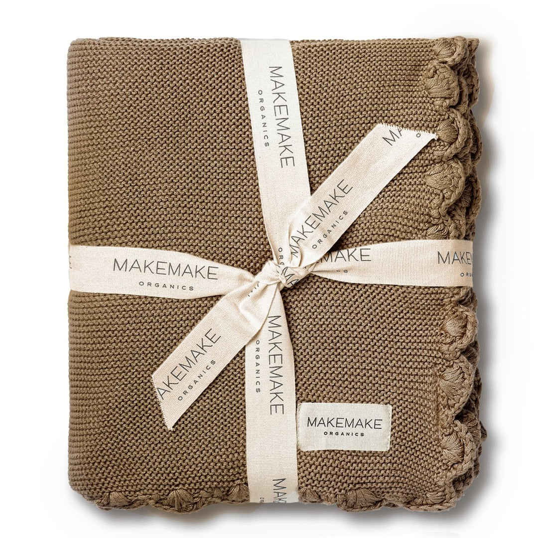 Organic Cotton Scalloped Baby Knit Blanket - Brown