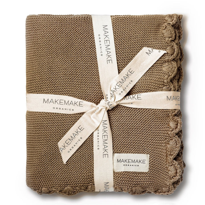 Organic Cotton Scalloped Baby Knit Blanket - Brown