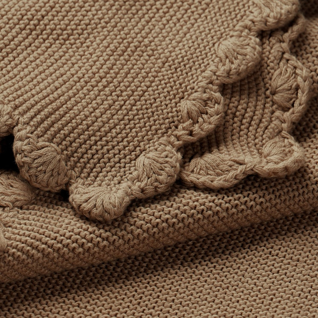 Organic Cotton Scalloped Baby Knit Blanket - Brown