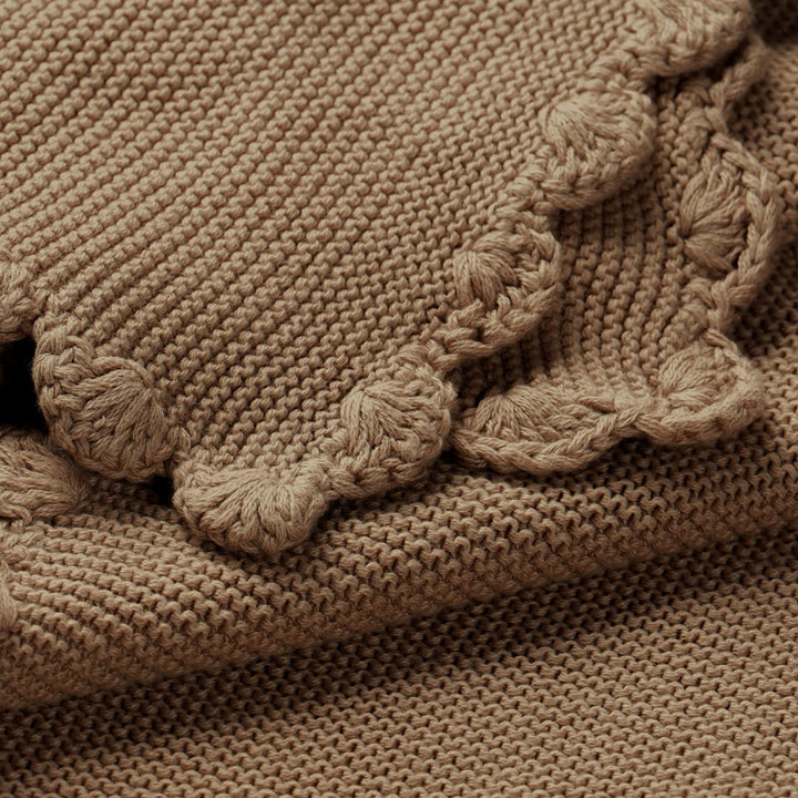 Organic Cotton Scalloped Baby Knit Blanket - Brown