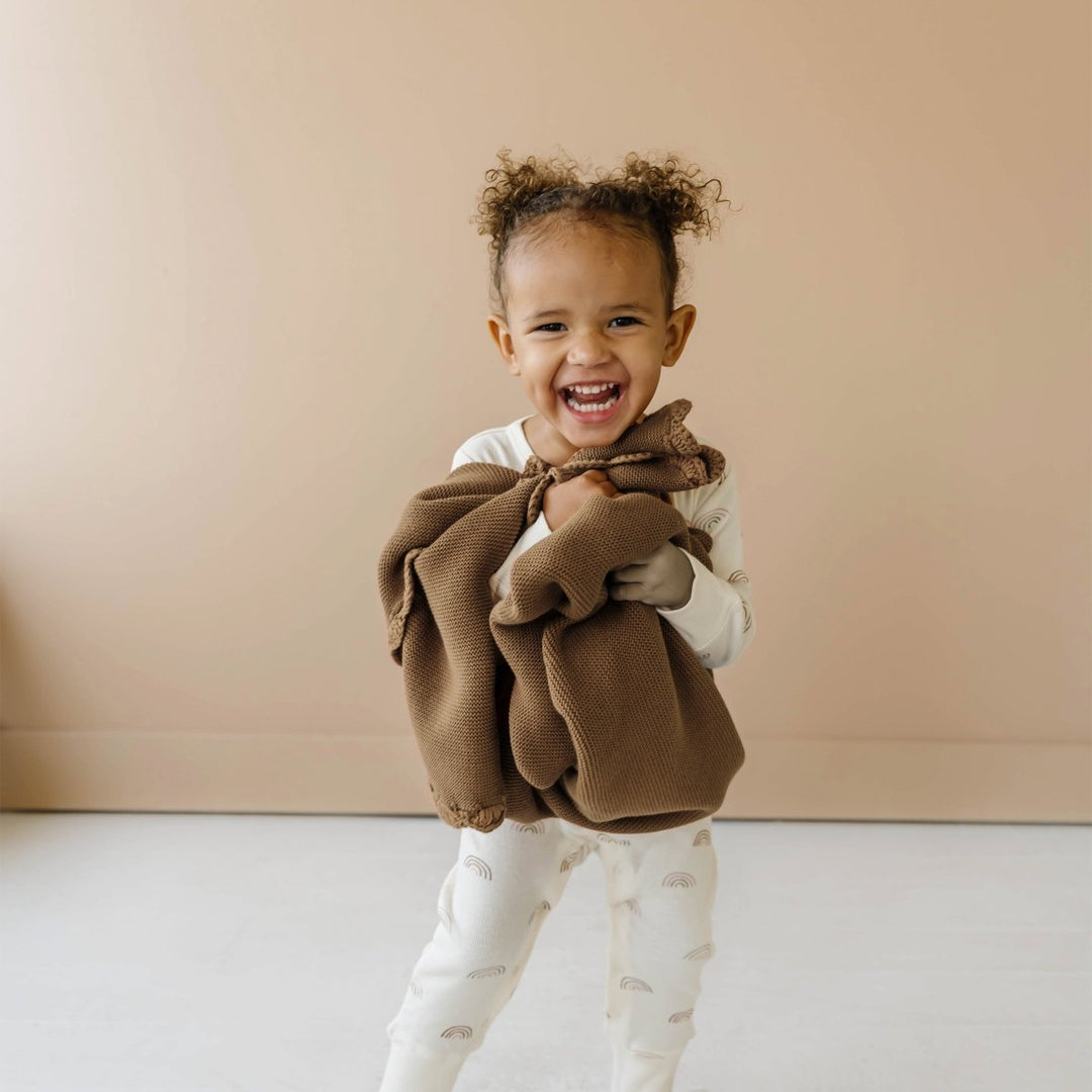 Organic Cotton Scalloped Baby Knit Blanket - Brown