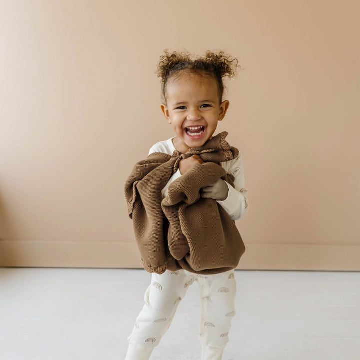 Organic Cotton Scalloped Baby Knit Blanket - Brown
