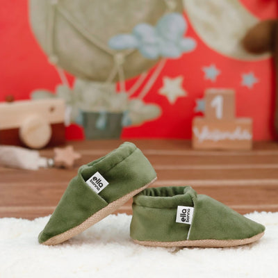 Organic Cotton Velvet Home Nursery Moccasin Shoes, Green