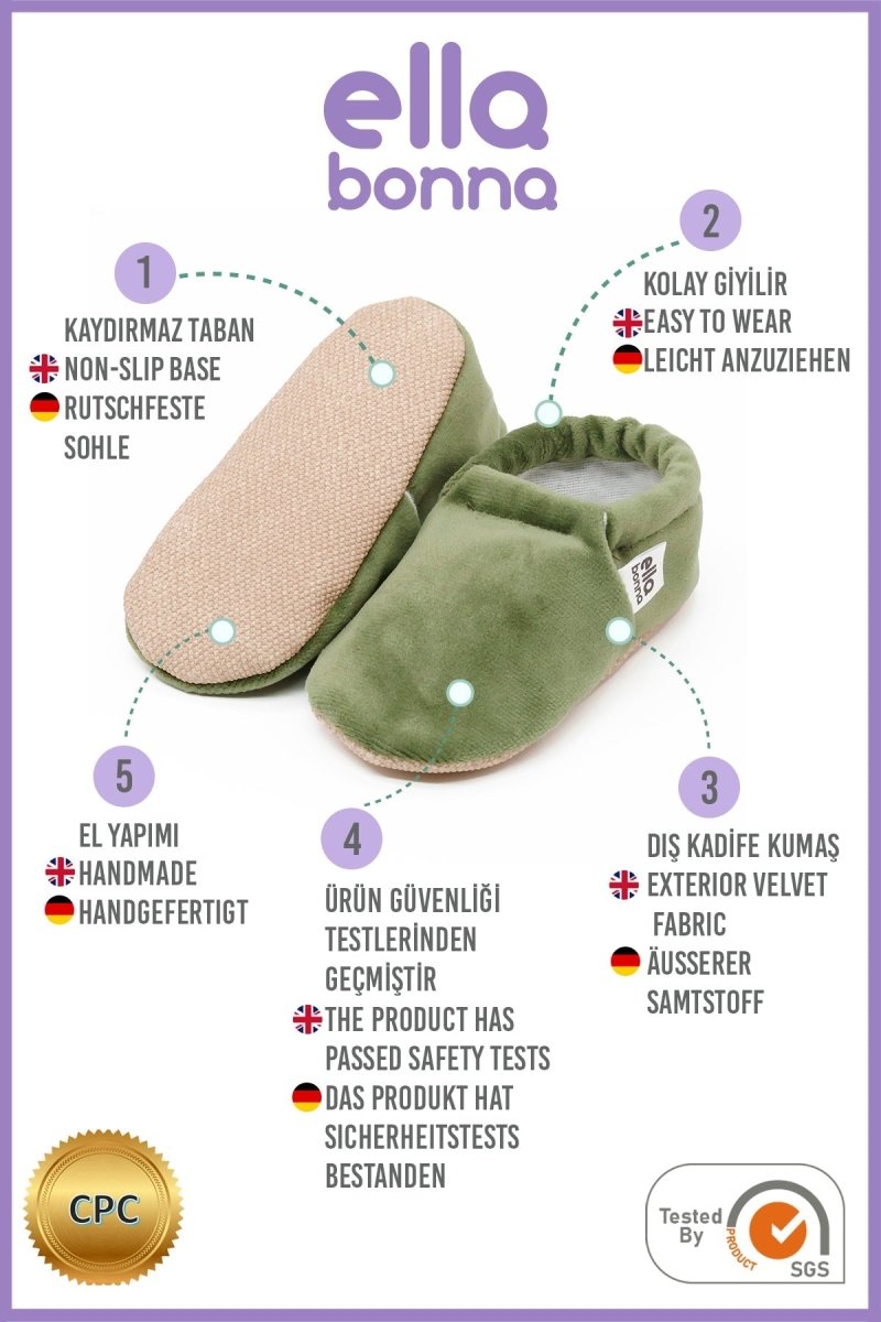 Organic Cotton Velvet Home Nursery Moccasin Shoes, Green