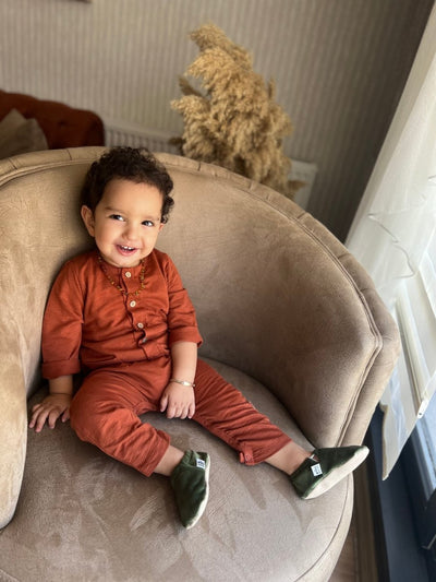 Organic Cotton Velvet Home Nursery Moccasin Shoes, Green