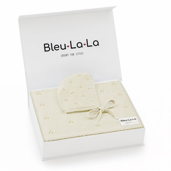Organic Pointelle Swaddle Blanket + Hat Gift Set