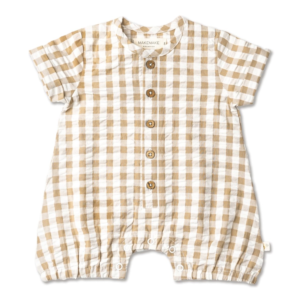 Organic Short Bubble Romper - Brown Checkered