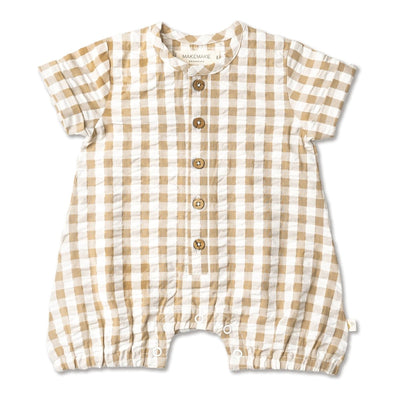 Organic Short Bubble Romper - Brown Checkered