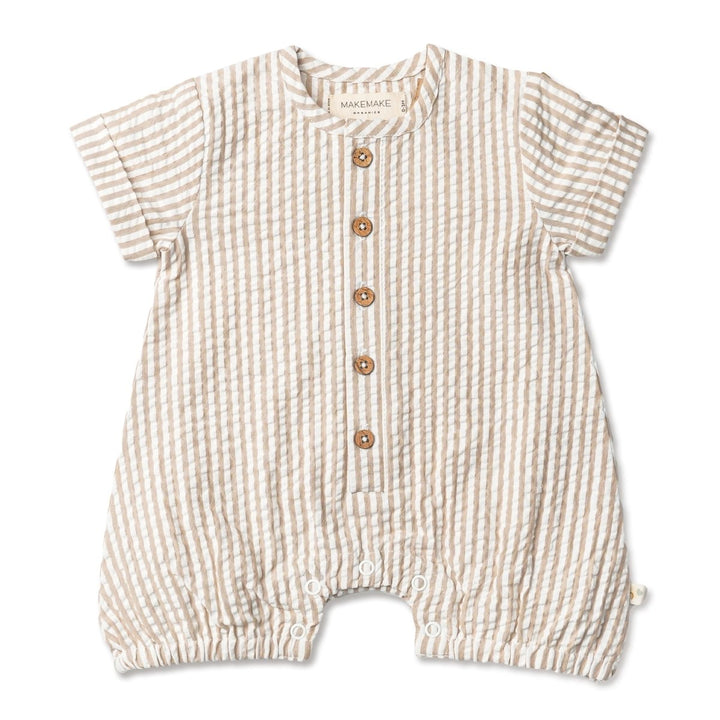 Organic Short Bubble Romper - Brown Stripes