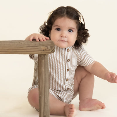 Organic Short Bubble Romper - Brown Stripes