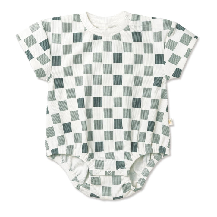 Organic Short Sleeve Bubble Romper - Checkered