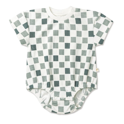 Organic Short Sleeve Bubble Romper - Checkered