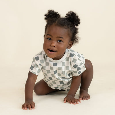 Organic Short Sleeve Bubble Romper - Checkered