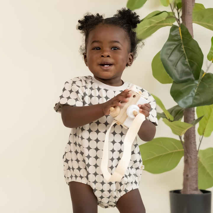 Organic Short Sleeve Bubble Romper - Mod Dots