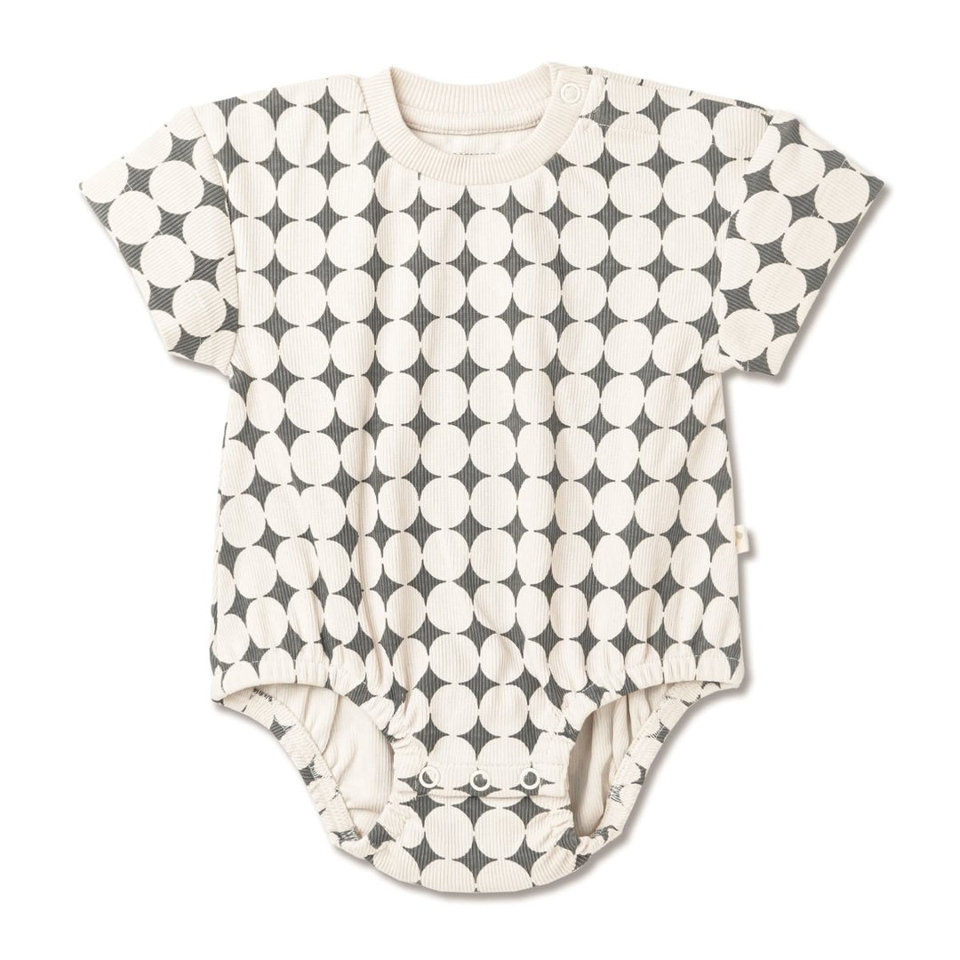 Organic Short Sleeve Bubble Romper - Mod Dots