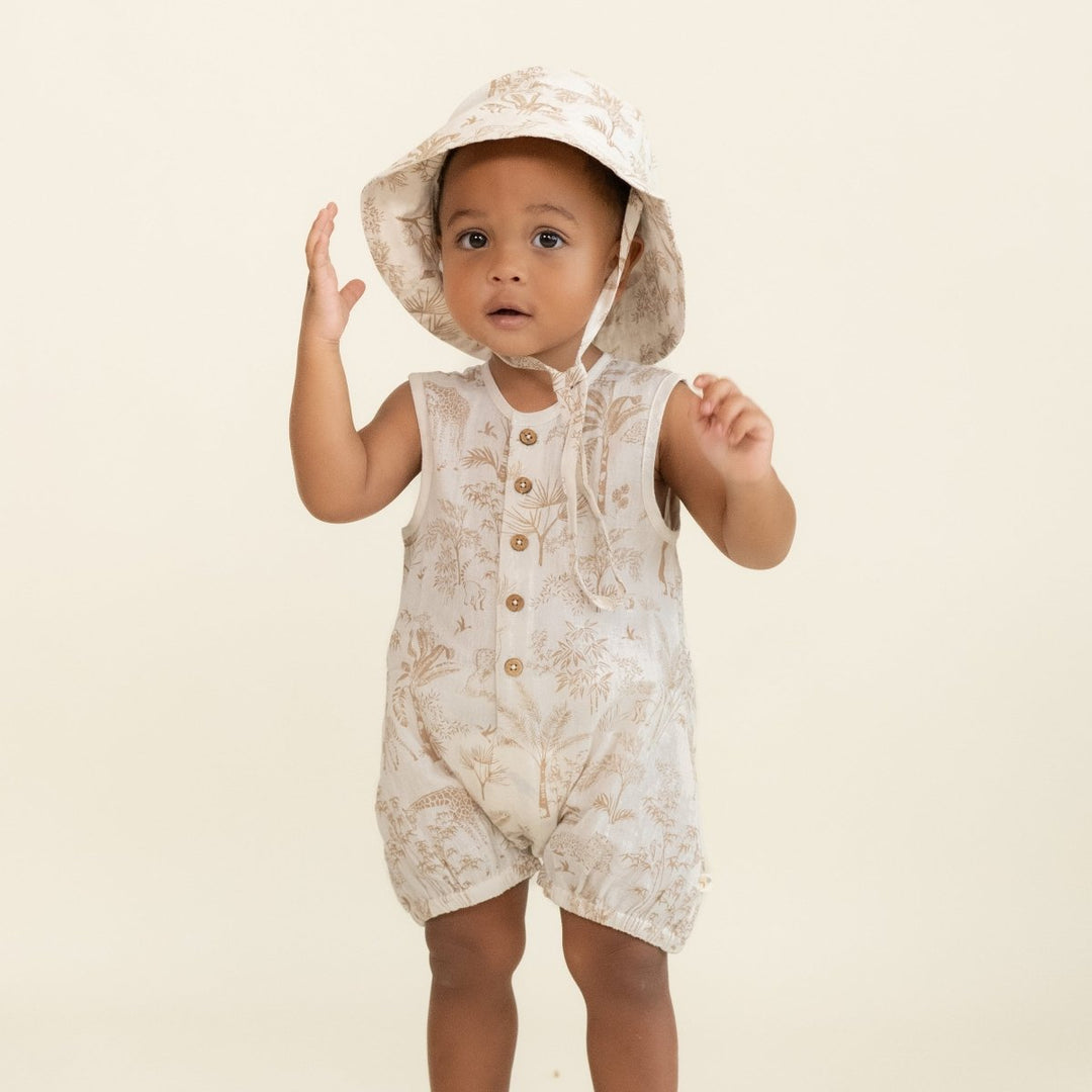 Organic Sleeveless Bubble Romper - Wild Tropics