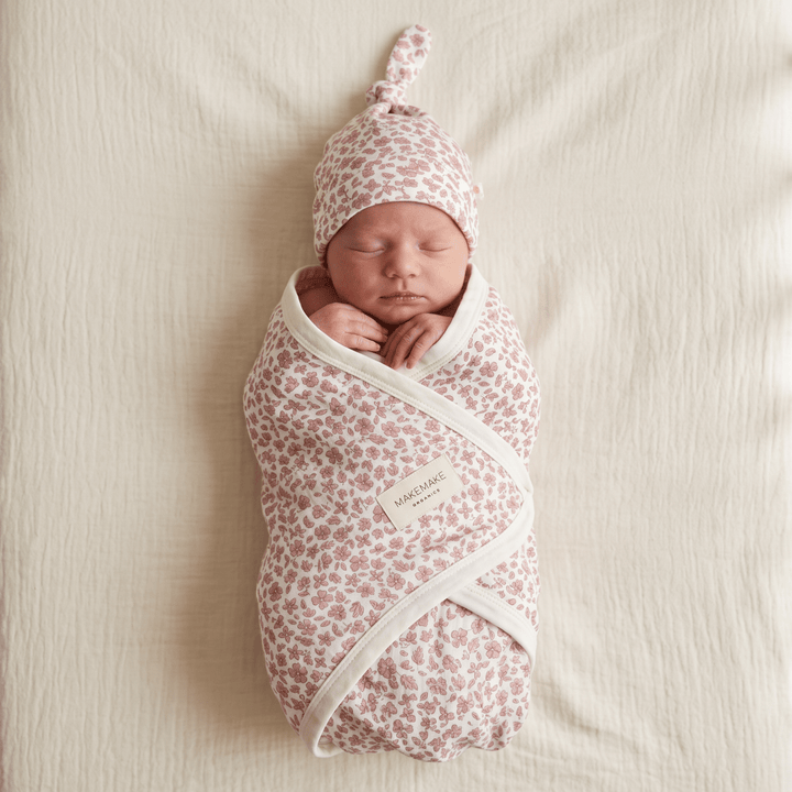 Organic Swaddle Blanket &amp; Hat Set - Wild Petal