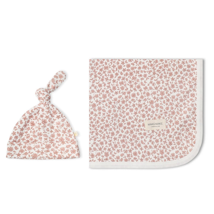 Organic Swaddle Blanket &amp; Hat Set - Wild Petal