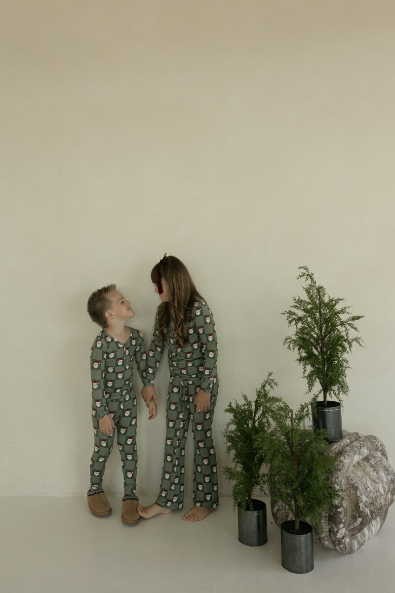 Pre-Teen Flare Bamboo Pajamas - Santa Checkerboard