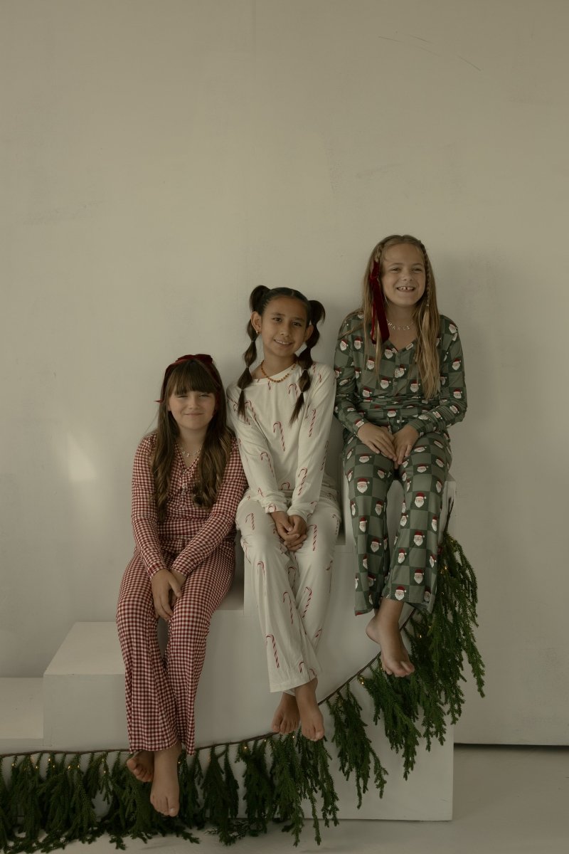 Pre-Teen Flare Bamboo Pajamas - Santa Checkerboard