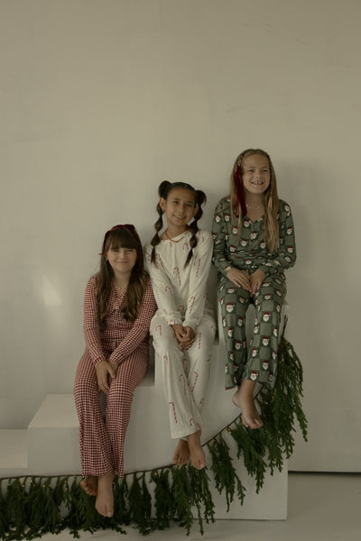 Pre-Teen Flare Bamboo Pajamas - Santa Checkerboard