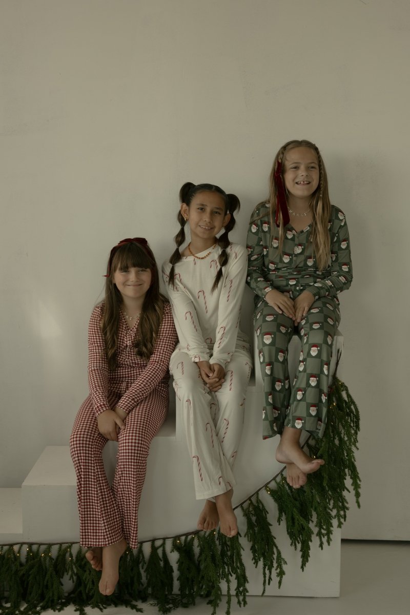 Pre-Teen Flare Bamboo Pajamas - Santa Checkerboard
