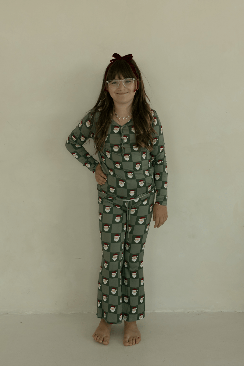 Pre-Teen Flare Bamboo Pajamas - Santa Checkerboard