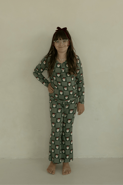 Pre-Teen Flare Bamboo Pajamas - Santa Checkerboard