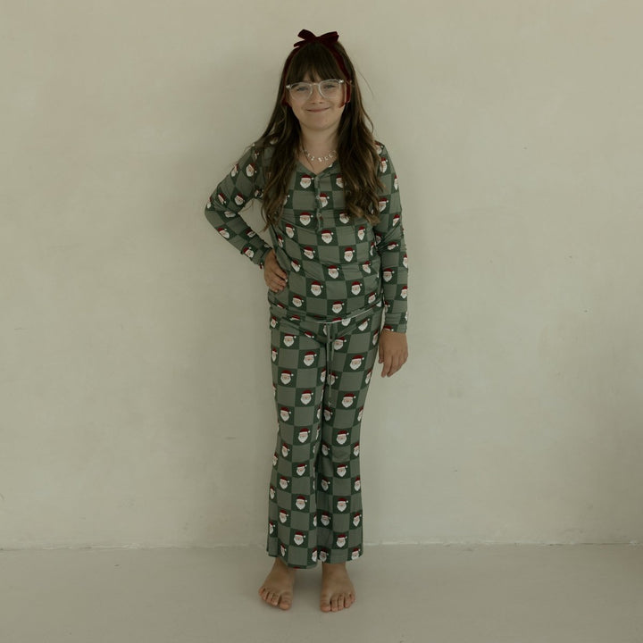 Pre-Teen Flare Bamboo Pajamas - Santa Checkerboard