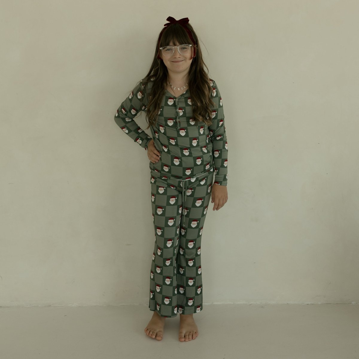Pre-Teen Flare Bamboo Pajamas - Santa Checkerboard