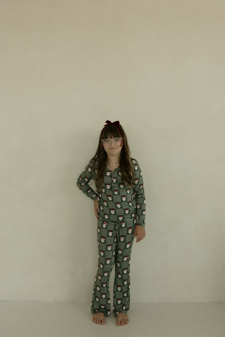 Pre-Teen Flare Bamboo Pajamas - Santa Checkerboard
