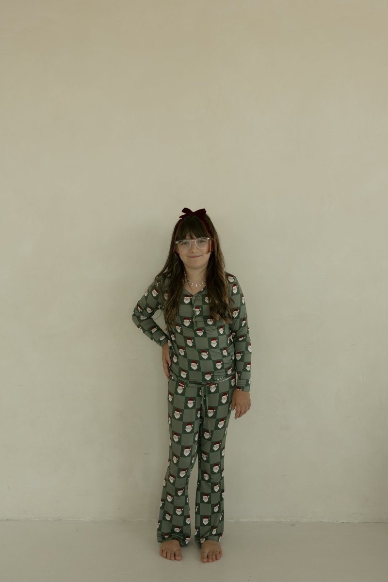 Pre-Teen Flare Bamboo Pajamas - Santa Checkerboard