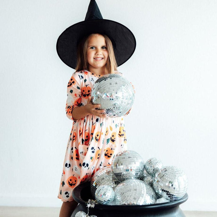 Pumpkin Peekaboo 3/4 Sleeve Pocket Twirl Dress