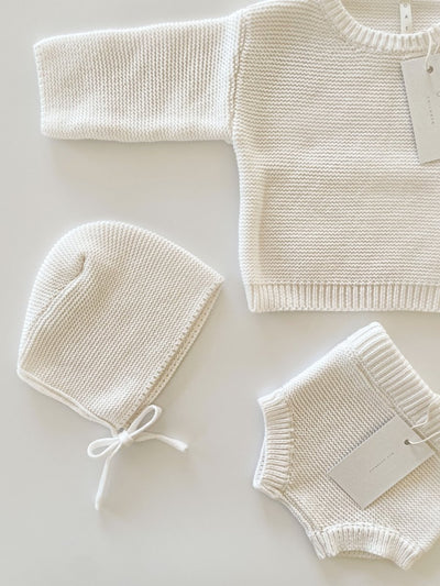 Purl Knit Bonnet ‘Milk’