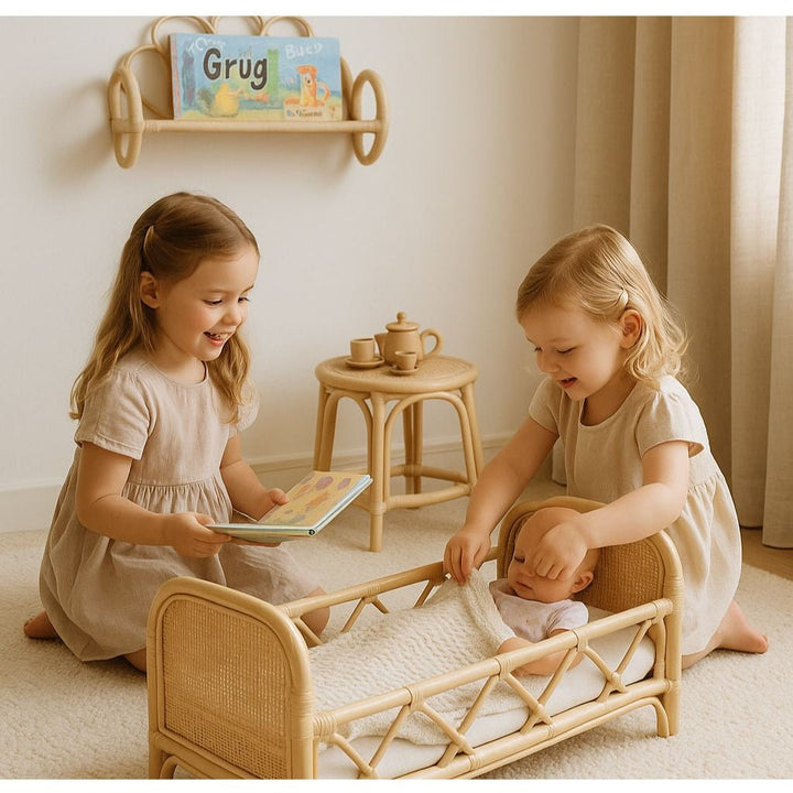 Rattan Doll Bed – Boho Montessori Doll Furniture for Imaginative Play