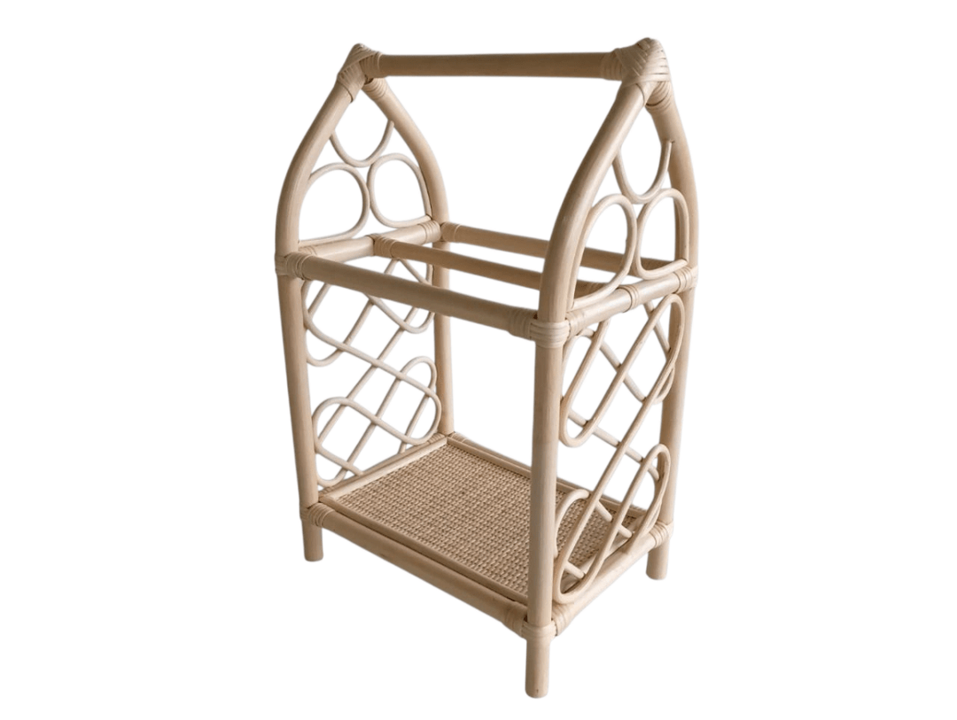 Rattan Doll Clothes Rack with Mini Hangers