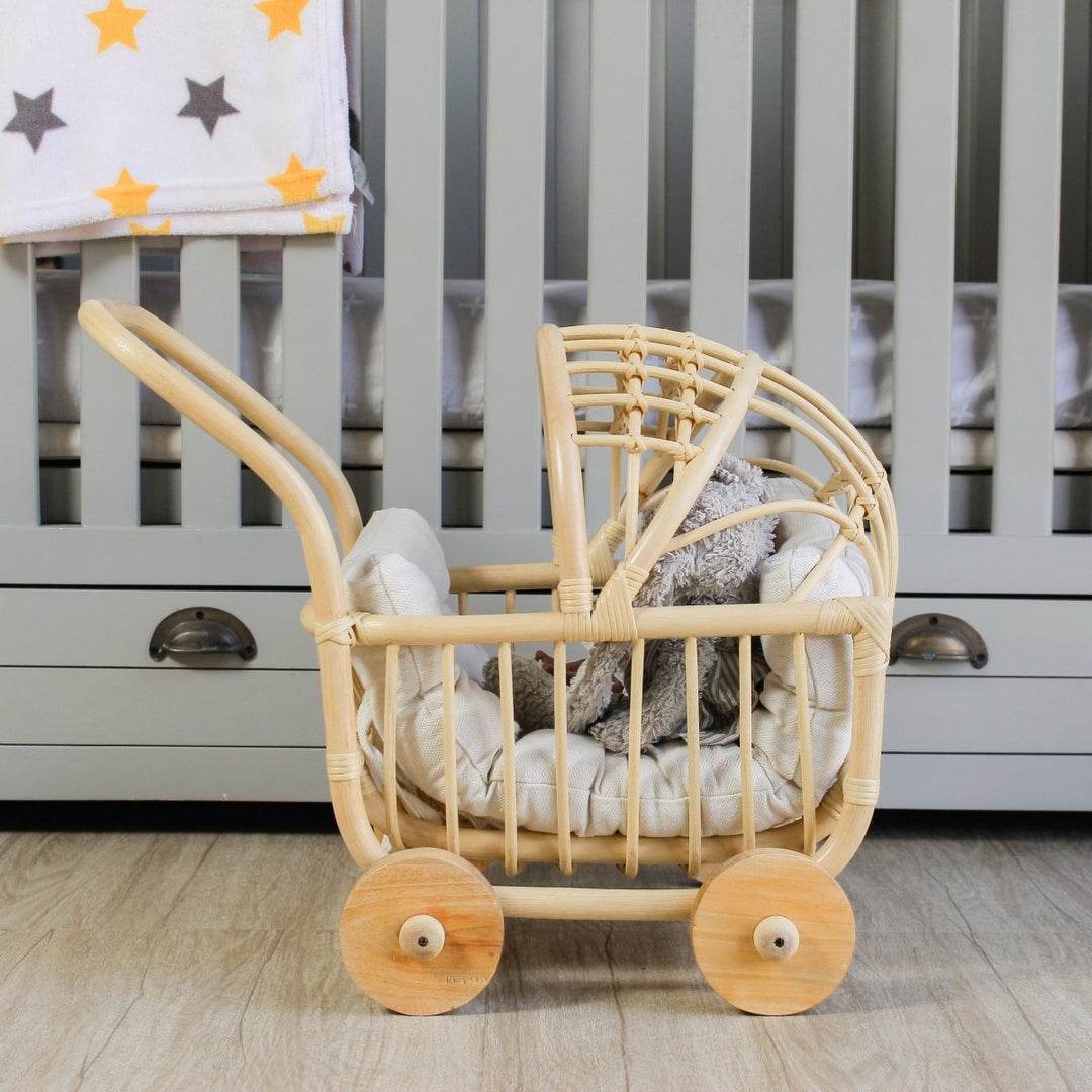 Rattan Doll Stroller – Handmade Boho Doll Pram for Imaginative Play