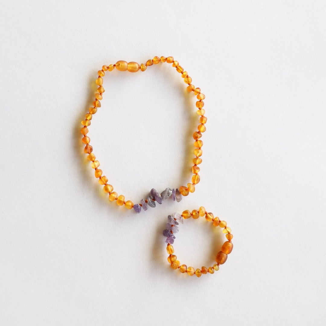 Raw Honey Baltic Amber + Raw Amethyst | Kids Set