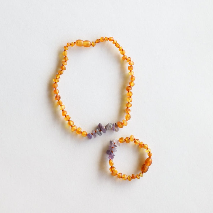 Raw Honey Baltic Amber + Raw Amethyst | Kids Set