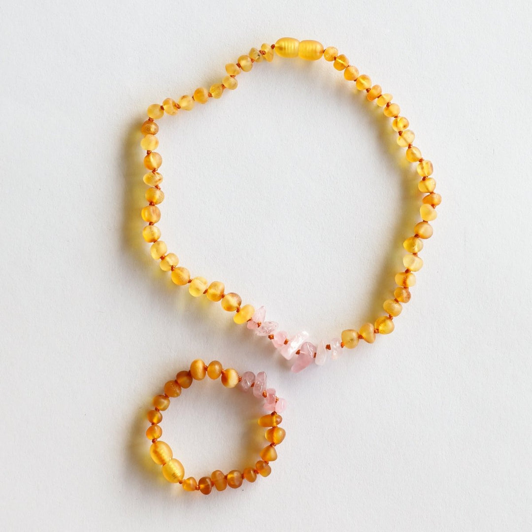 Raw Honey Baltic Amber + Raw Rose Quartz | Kids Set
