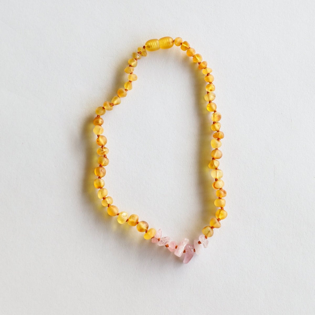 Raw Honey Baltic Amber + Raw Rose Quartz | Kids Set