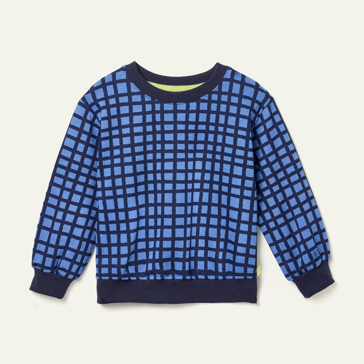 Recycled Cotton Blue Grid Sweatshirt